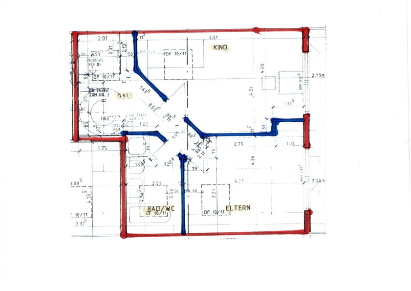 Grundriss der oberen Ebene mit Galerie, zwei Zimmern und Bad